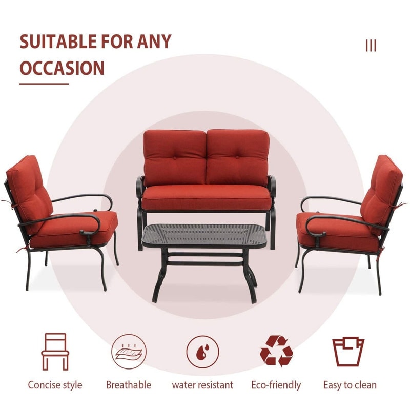 SUNCROWN 4 pezzi mobili da esterno patio set da conversazione divano a due posti