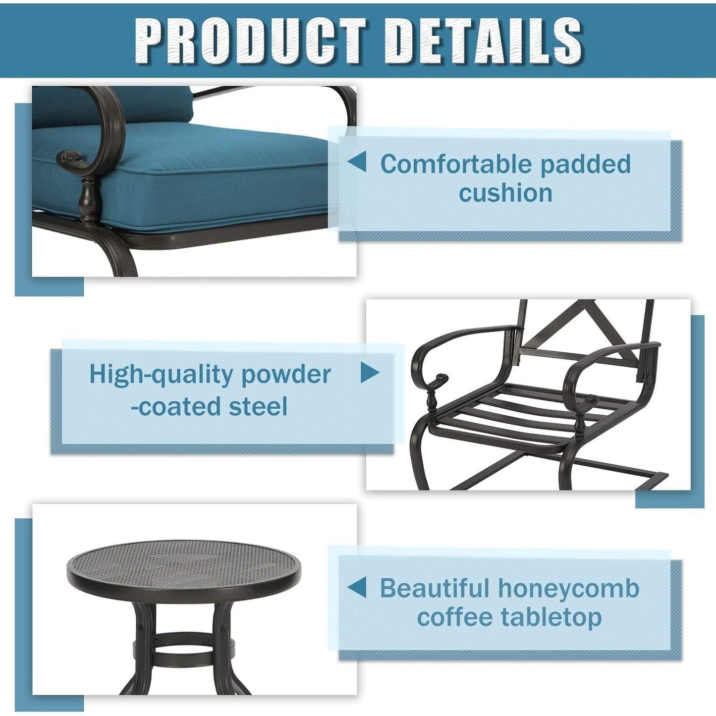 Set da conversazione per esterni SUNCROWN da 5 pezzi, panca da giardino e 2 sedie a sdraio con 2 tavolini da caffè