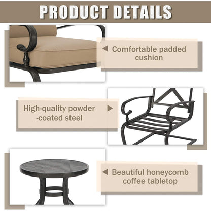 Set da conversazione per esterni SUNCROWN da 5 pezzi, panca da giardino e 2 sedie a sdraio con 2 tavolini da caffè