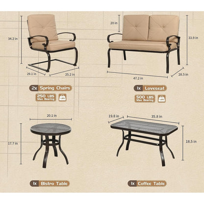Set da conversazione per esterni SUNCROWN da 5 pezzi, panca da giardino e 2 sedie a sdraio con 2 tavolini da caffè