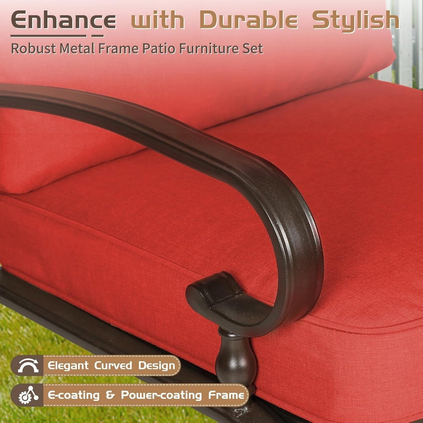 Set da conversazione per esterni SUNCROWN da 5 pezzi, panca da giardino e 2 sedie a sdraio con 2 tavolini da caffè