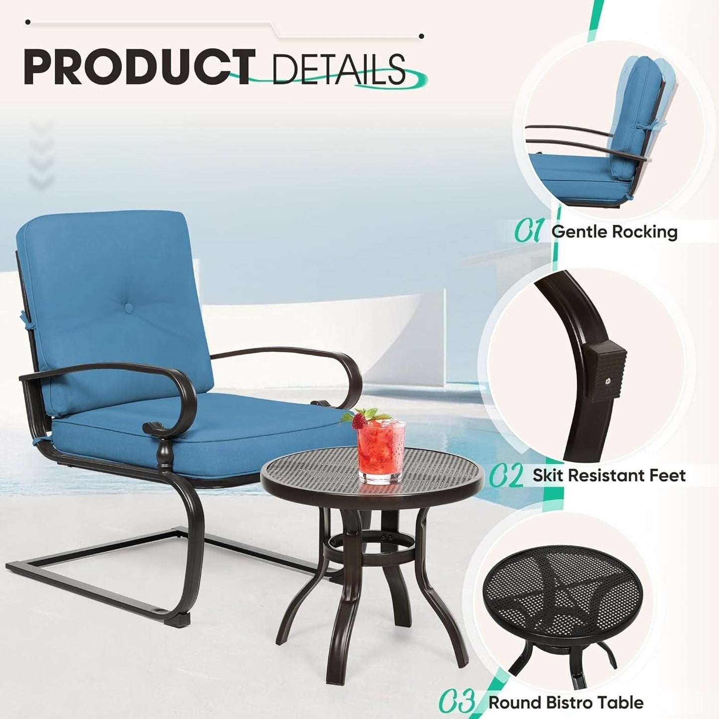 Set da conversazione per patio con mobili da esterno in metallo SUNCROWN da 7 pezzi