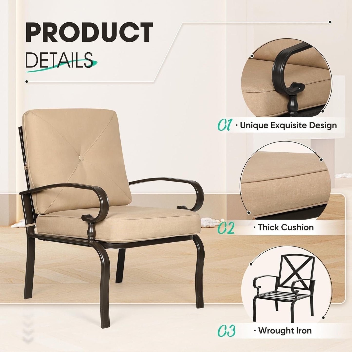 Set da conversazione per patio con mobili da esterno in metallo SUNCROWN da 7 pezzi