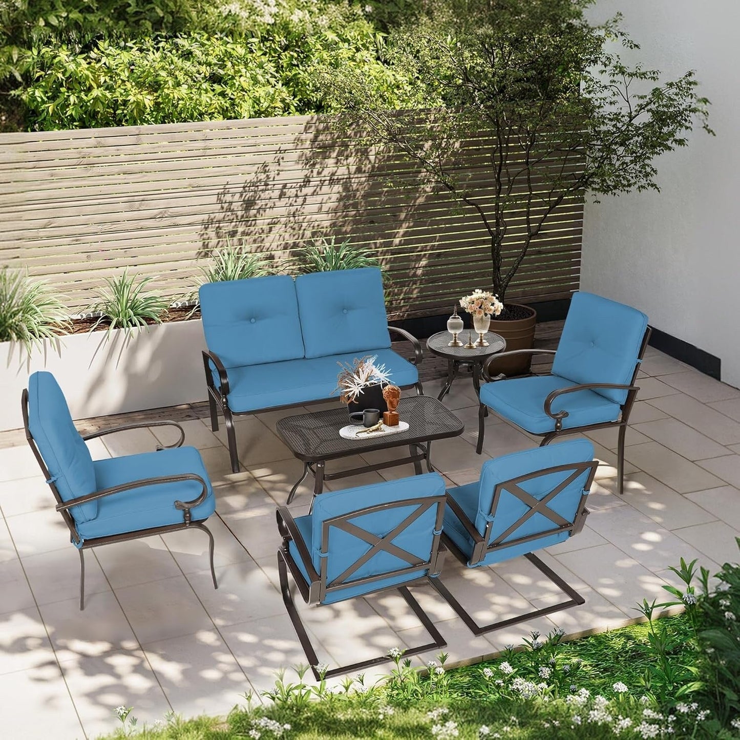 Set da conversazione per patio con mobili da esterno in metallo SUNCROWN da 7 pezzi