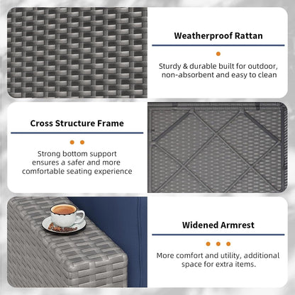 Set da conversazione con divano componibile imbottito in vimini e rattan grigio da esterno, 7 pezzi