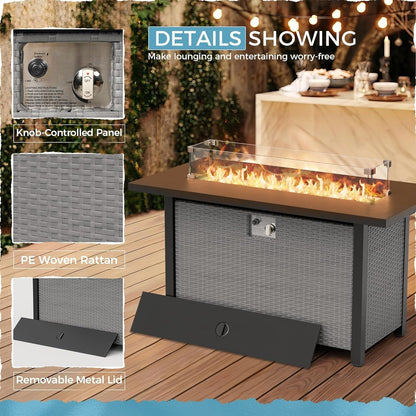 Set da conversazione con divano componibile imbottito in vimini e rattan grigio da esterno, 7 pezzi