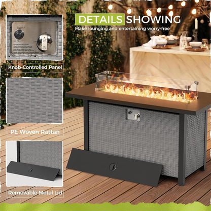 Set da conversazione con divano componibile imbottito in vimini e rattan grigio da esterno, 7 pezzi