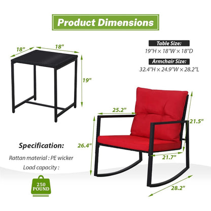 Set da bistrot a dondolo per patio da esterno in metallo nero SUNCROWN da 3 pezzi