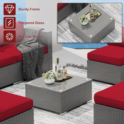 Set da conversazione con divano componibile imbottito in vimini e rattan grigio da esterno, 7 pezzi