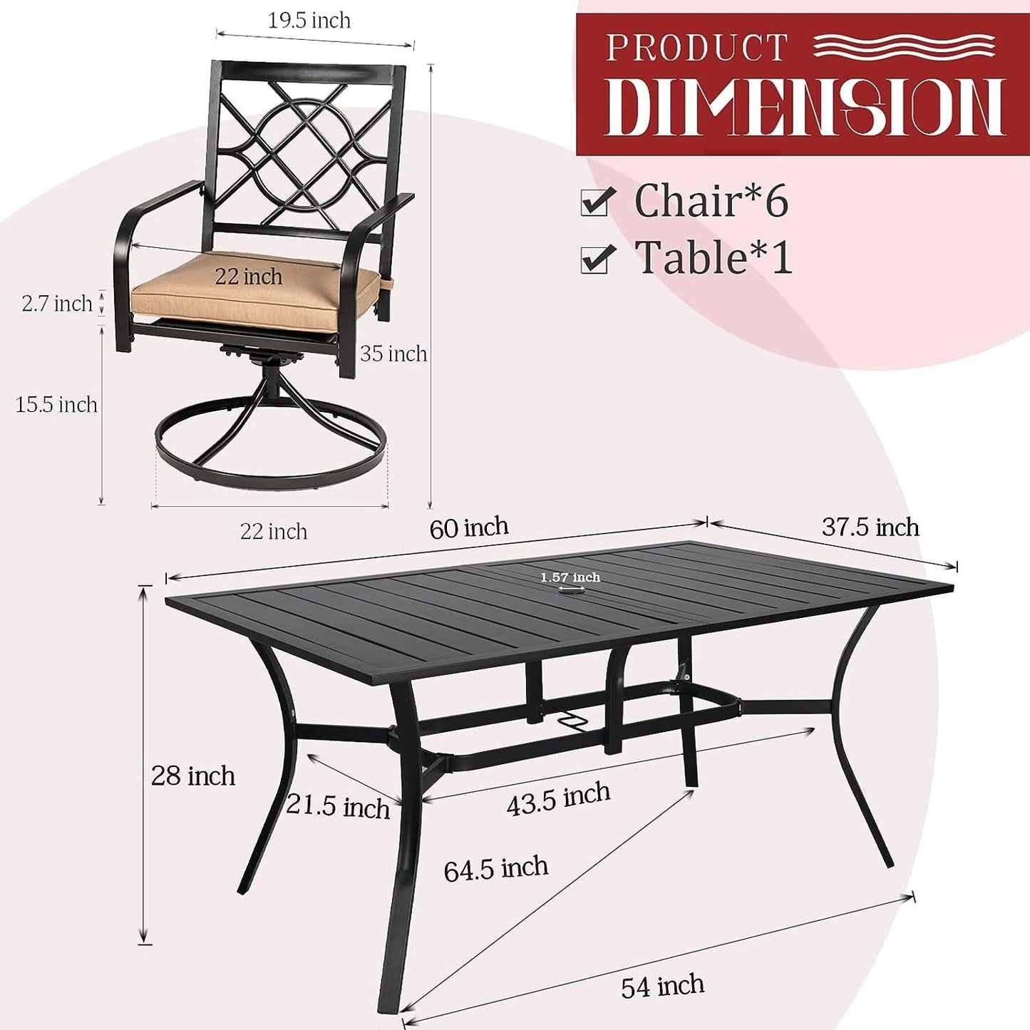 Set da pranzo in metallo per esterni da 5/7 pezzi