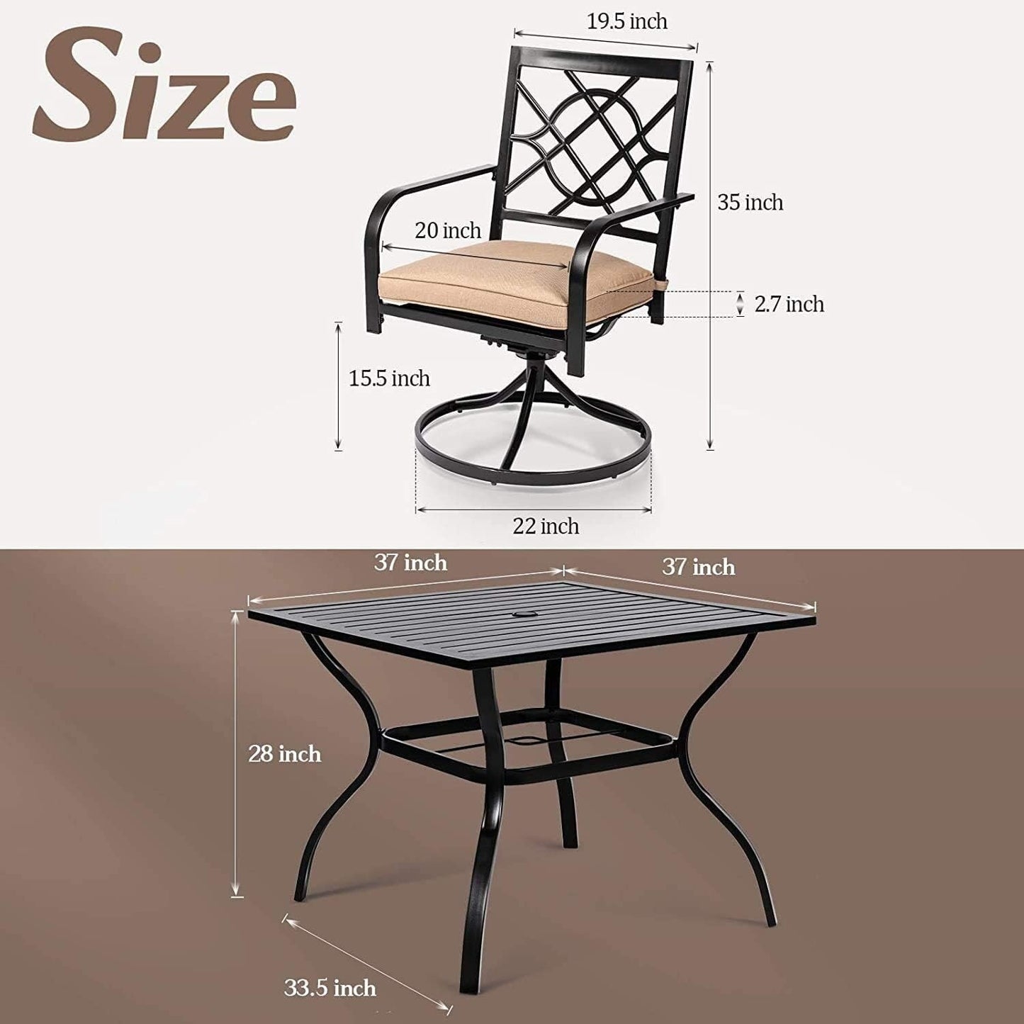 Set da pranzo in metallo per esterni da 5/7 pezzi