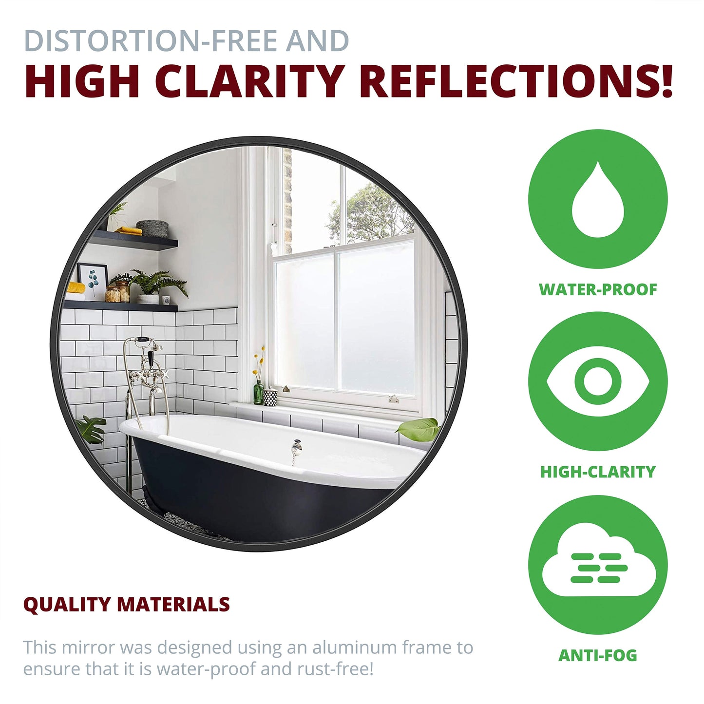 Specchio da parete rotondo in alluminio color salvia