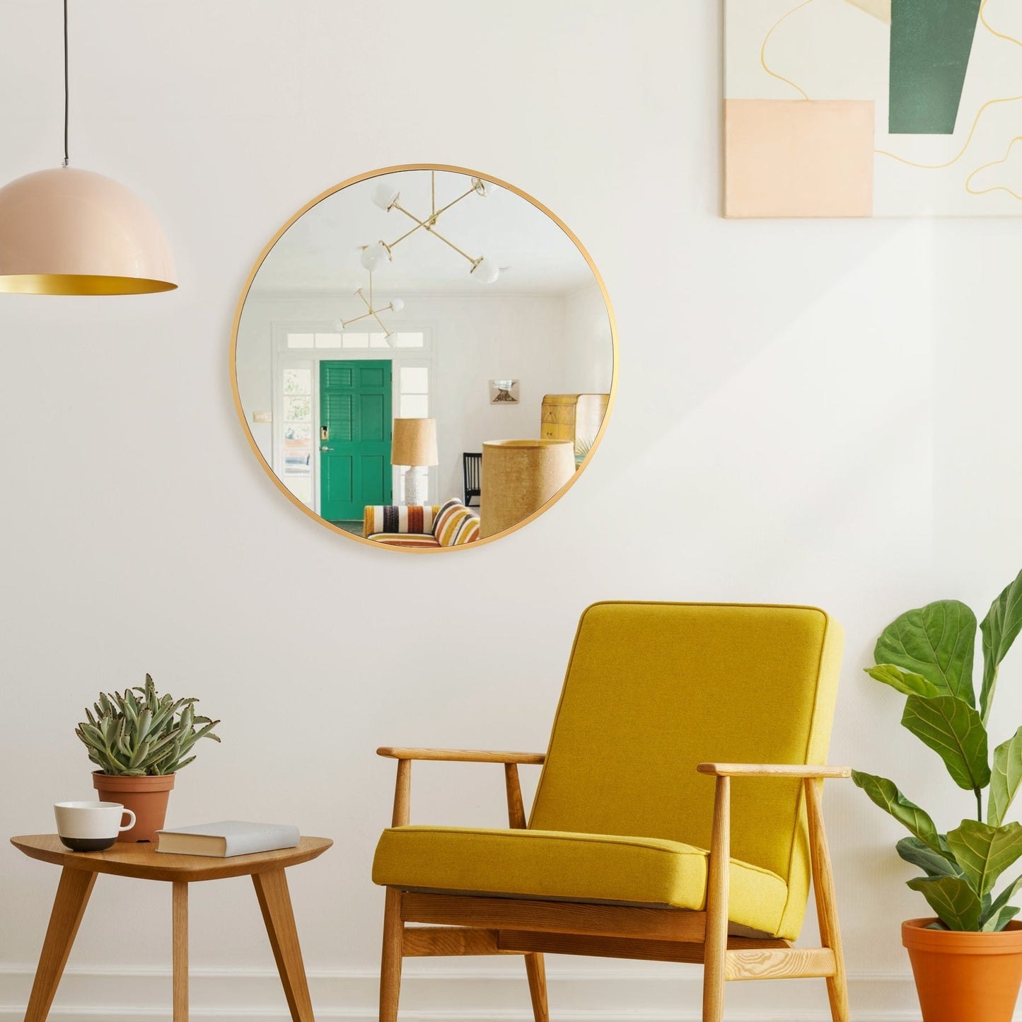 Specchio da parete rotondo in alluminio color salvia