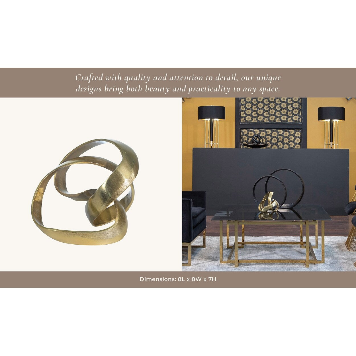 Scultura decorativa intrecciata astratta in alluminio moderno Sagebrook Home - 8 x 8 x 7