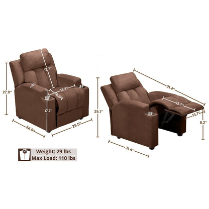 Poltrona reclinabile Deluxe per bambini con poggiapiedi, poggiatesta e 2 portabicchieri. Poltrona reclinabile in microfibra per bambini dai 3 anni in su.