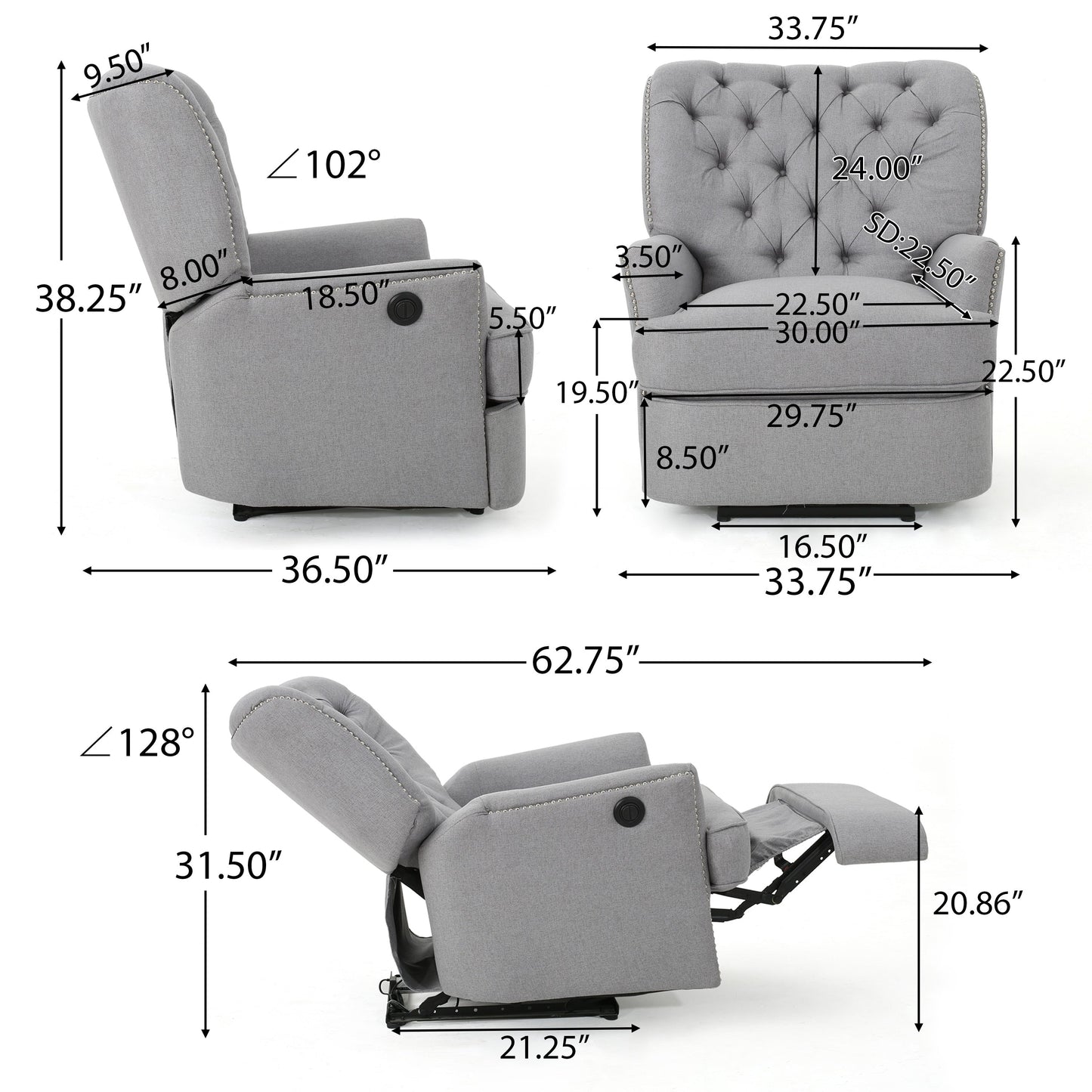 Poltrona reclinabile elettrica in tessuto trapuntato Salomo di Christopher Knight Home