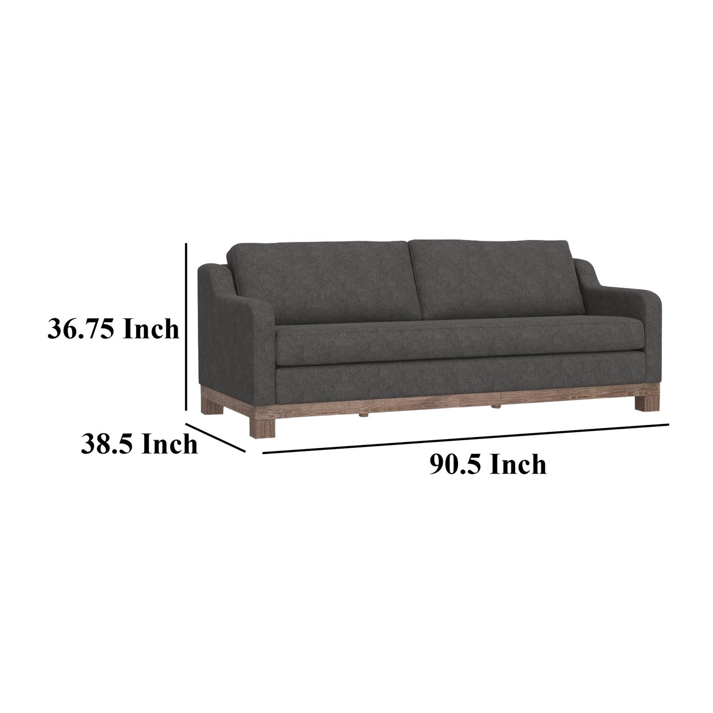 Divano Sama, 2 cuscini decorativi, poliestere grigio ferro, stile panca da 91 pollici