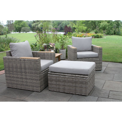 Samera 4 pezzi Poltrone e pouf contenitore in teak e vimini