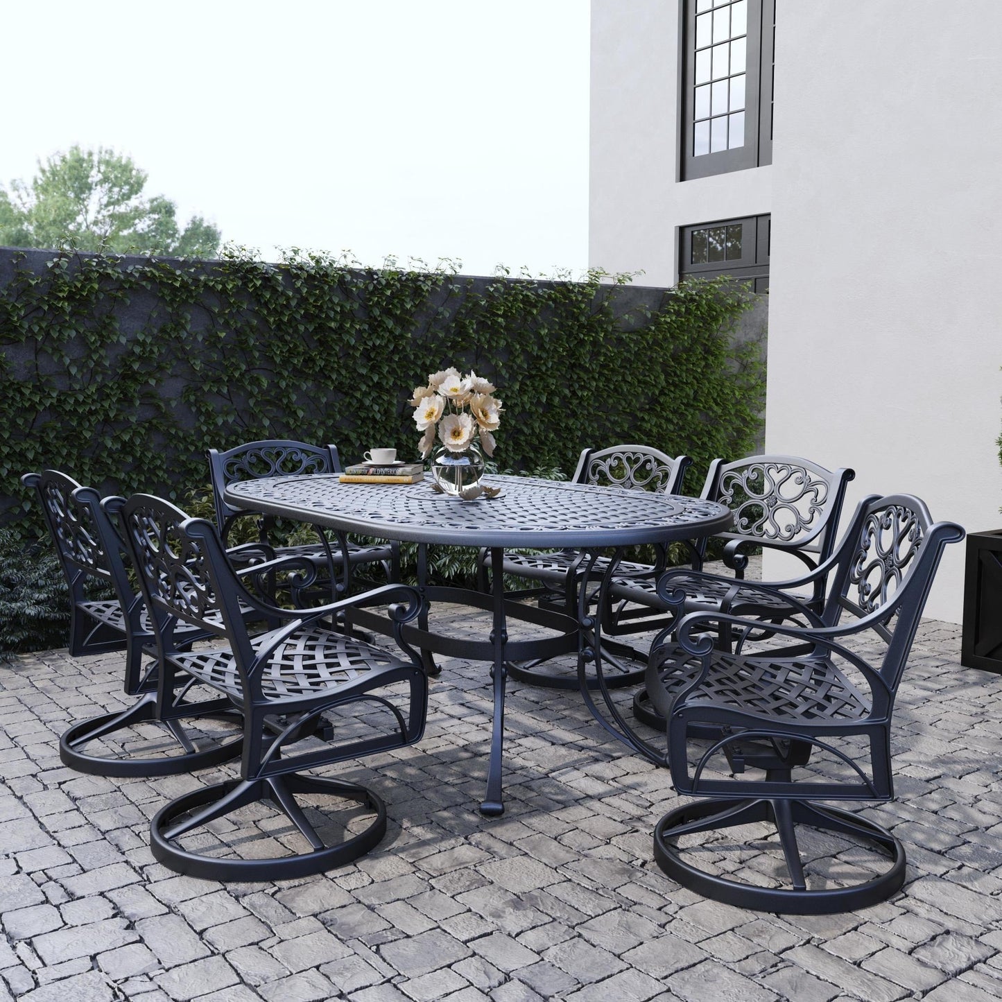 Set da pranzo per esterni Sanibel in alluminio nero da 7 pezzi di Homestyles - 72 x 29 x 42