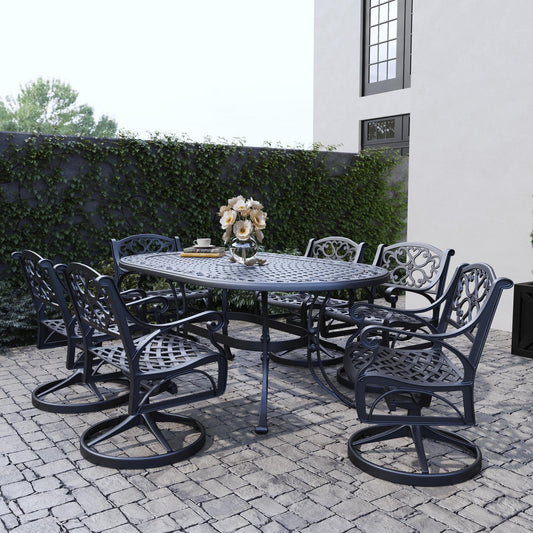Set da pranzo per esterni Sanibel in alluminio nero da 7 pezzi di Homestyles - 72 x 29 x 42