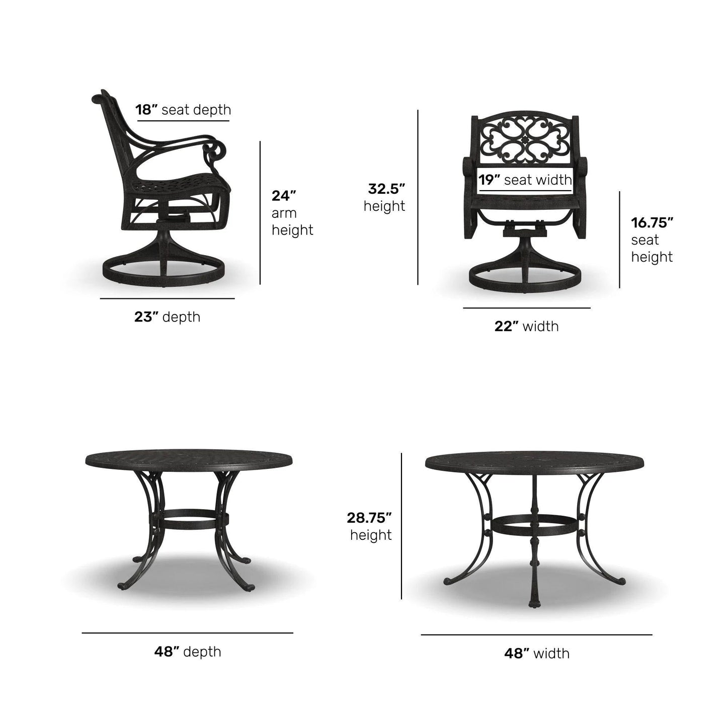 Set da pranzo per esterni Sanibel in alluminio pressofuso da 7 pezzi con tavolo ovale e 6 sedie girevoli di Homestyles
