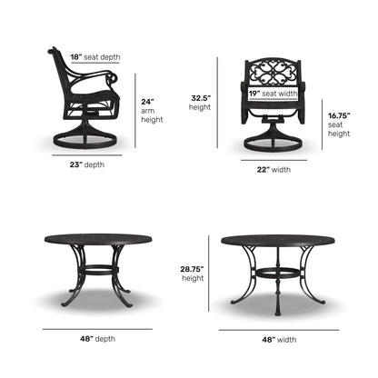 Set da pranzo per esterni Sanibel in alluminio pressofuso da 7 pezzi con tavolo ovale e 6 sedie girevoli di Homestyles