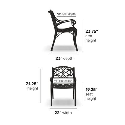 Set da pranzo per esterni Sanibel in alluminio color bronzo da 7 pezzi con tavolo da pranzo ovale da 72 pollici e sei poltrone di Homestyles