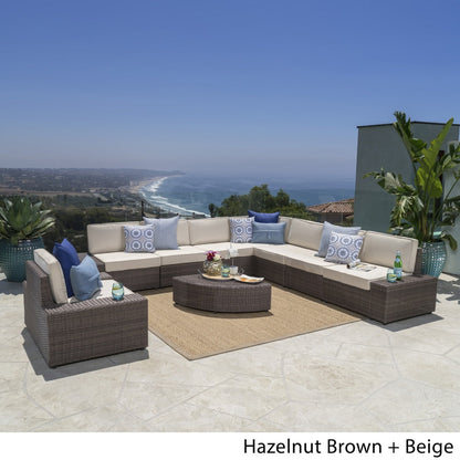 Divano componibile in vimini da 9 pezzi Santa Cruz Outdoor con cuscini di Christopher Knight Home