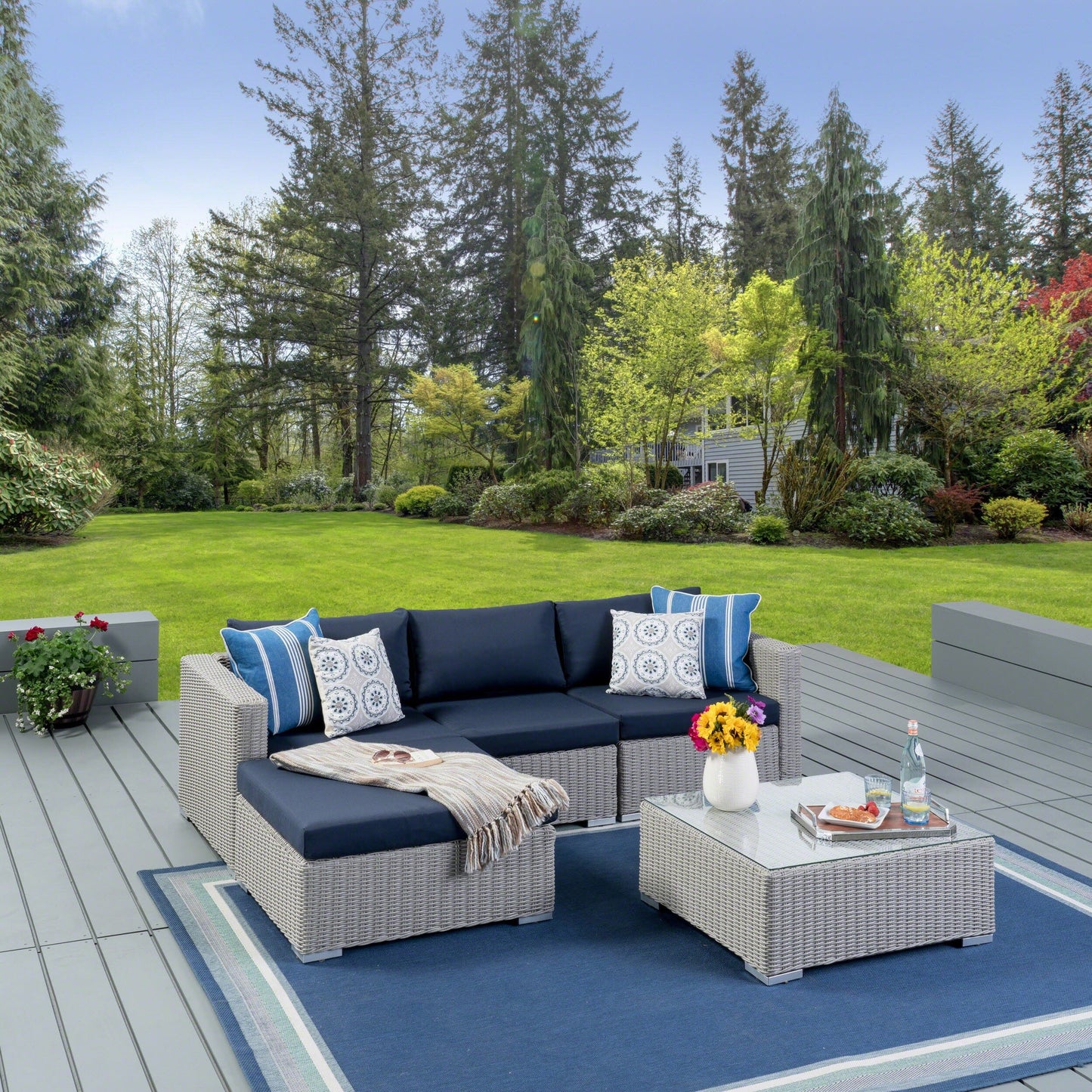 Set di sedute componibili in vimini da 5 pezzi Santa Rosa Outdoor con cuscini di Christopher Knight Home