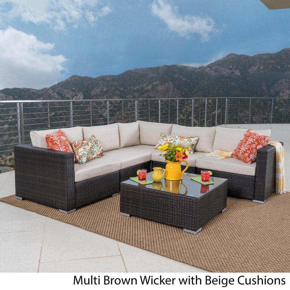 Set di sedute componibili in vimini da 6 pezzi Santa Rosa Outdoor con cuscini di Christopher Knight Home