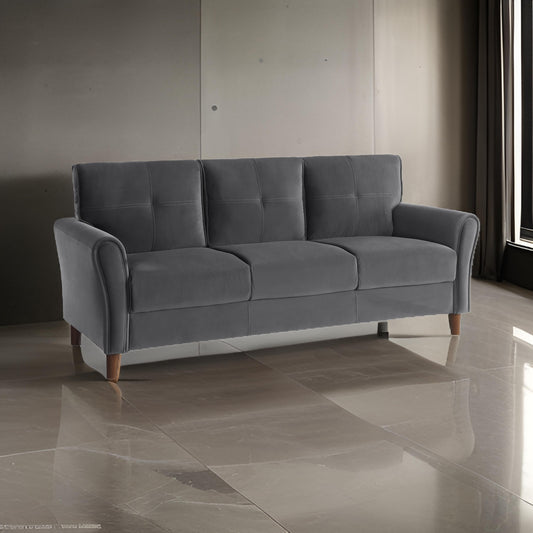 Divano Sarah da 80 pollici, velluto grigio, trapuntatura a punto croce, cuscini reversibili