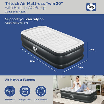 Materasso ad aria Sealy Tritech Twin Sized 20 per 2 persone con pompa AC integrata e borsa
