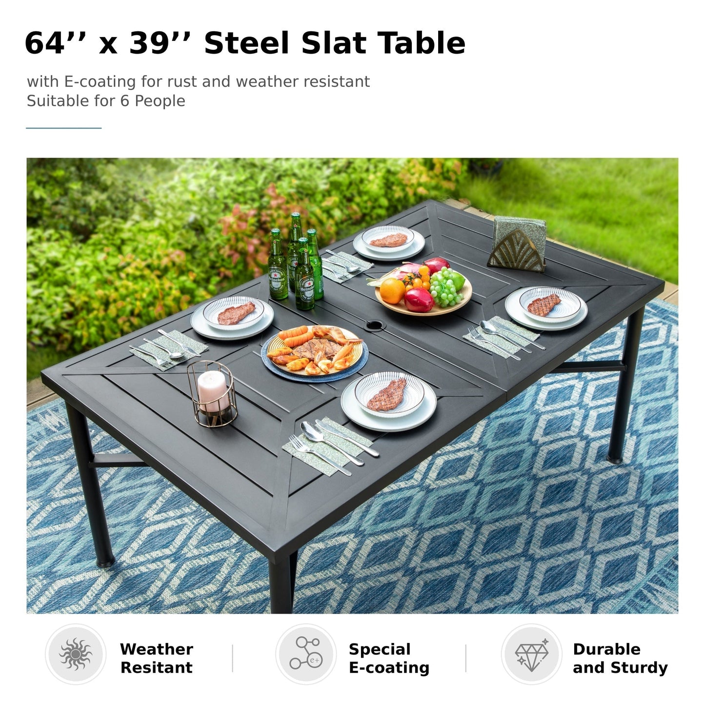 MAISON ARTS Set da pranzo per esterni, 6/8 sedie impilabili in metallo e 1 tavolo rettangolare espandibile