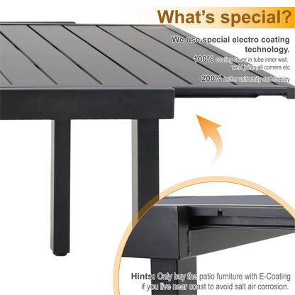 MAISON ARTS Set da pranzo per esterni, 6/8 sedie impilabili in metallo e 1 tavolo rettangolare espandibile