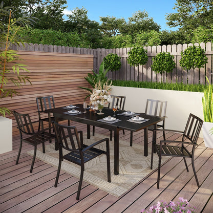 MAISON ARTS Set da pranzo per esterni, 6/8 sedie impilabili in metallo e 1 tavolo rettangolare espandibile