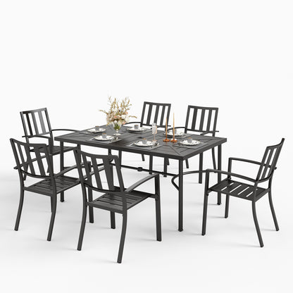 MAISON ARTS Set da pranzo per esterni, 6/8 sedie impilabili in metallo e 1 tavolo rettangolare espandibile