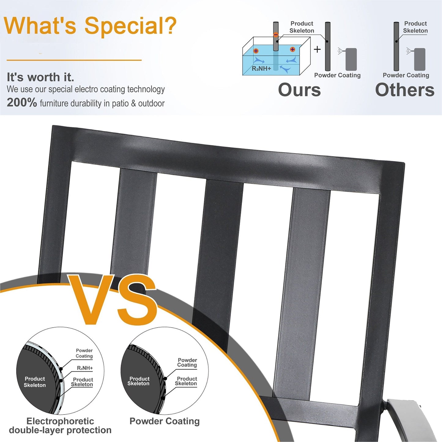 MAISON ARTS Set da pranzo per esterni, 6/8 sedie impilabili in metallo e 1 tavolo rettangolare espandibile