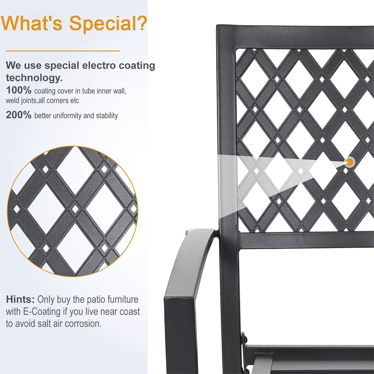 MAISON ARTS Set da pranzo per patio esterno per 6/8 persone, 6/8 sedie impilabili in metallo, 1 tavolo rettangolare espandibile