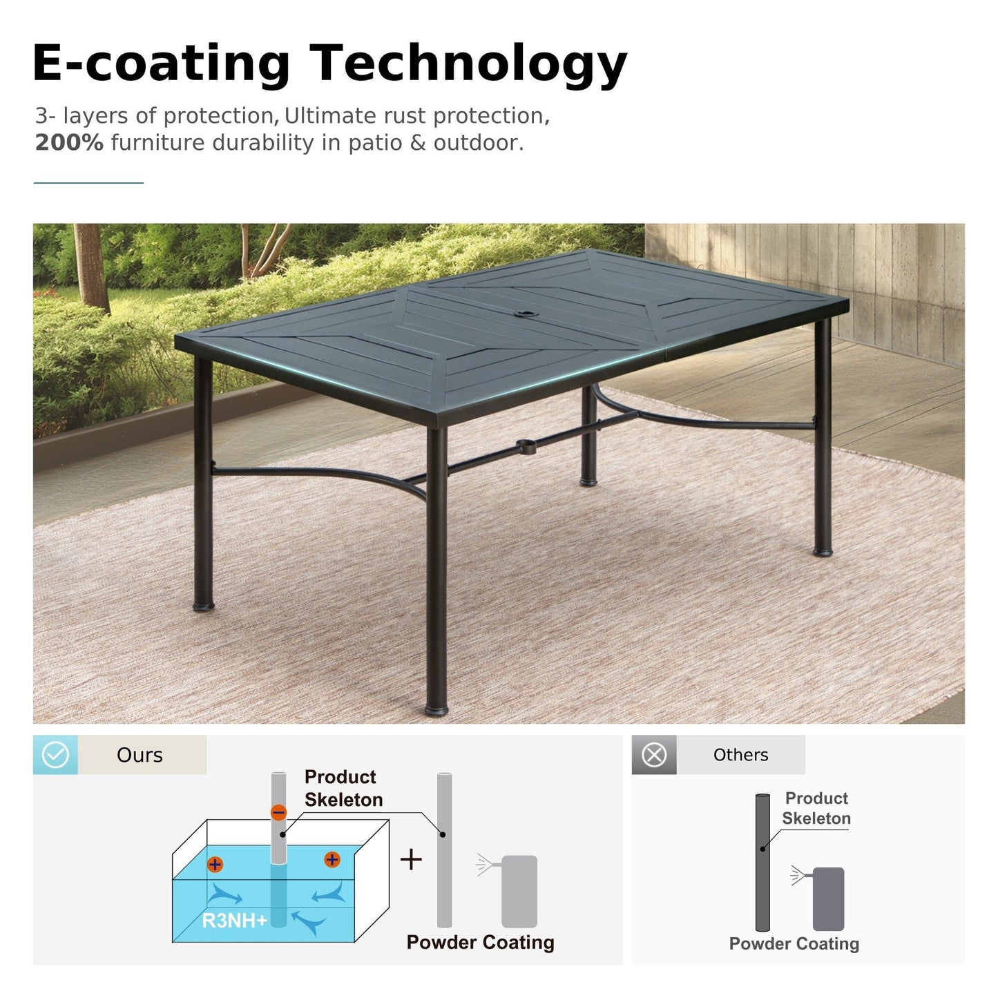 MAISON ARTS Set da pranzo per patio esterno per 6/8 persone, 6/8 sedie impilabili in metallo, 1 tavolo rettangolare espandibile