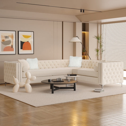 Divano componibile in velluto trapuntato per soggiorno