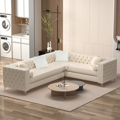 Divano componibile in velluto trapuntato per soggiorno