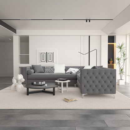 Divano componibile in velluto trapuntato per soggiorno