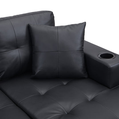 Divano componibile per soggiorno con chaise longue a L, portabicchieri e chaise longue moderna a 4 posti a sinistra o a destra (NERO)