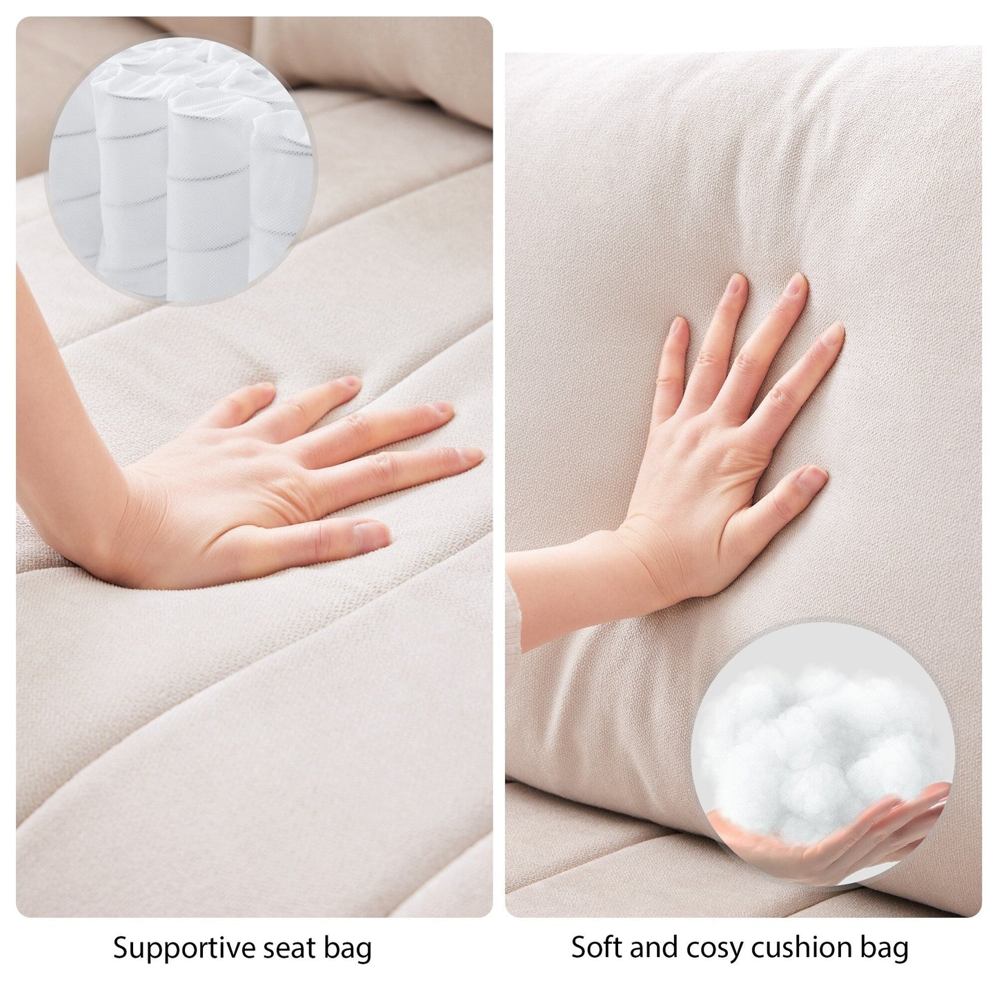 Divano componibile con strisce verticali, 2 cuscini, divano a 5 posti con pouf trasformabile, varie combinazioni, a forma di L