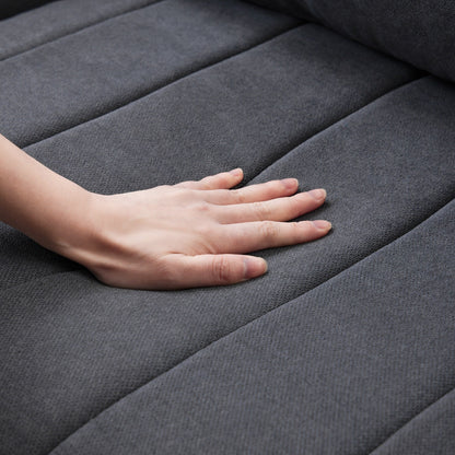 Divano componibile con strisce verticali, 2 cuscini, divano a 5 posti con pouf trasformabile, varie combinazioni, a forma di L