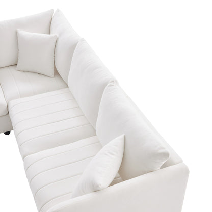 Divano componibile con strisce verticali, 2 cuscini, divano a 5 posti con pouf trasformabile, varie combinazioni, a forma di L