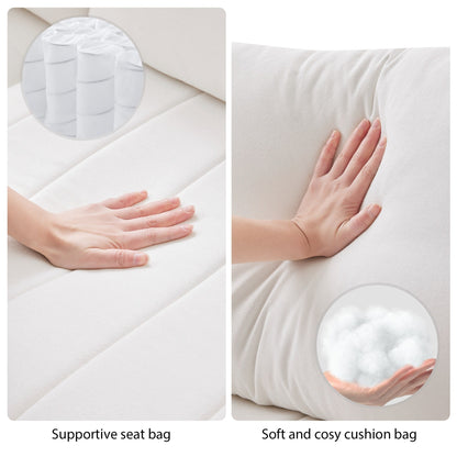 Divano componibile con strisce verticali, 2 cuscini, divano a 5 posti con pouf trasformabile, varie combinazioni, a forma di L