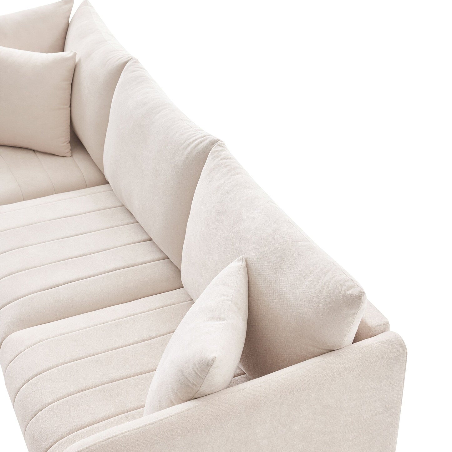 Divano componibile con strisce verticali, 2 cuscini, divano a 5 posti con pouf trasformabile, varie combinazioni, a forma di L