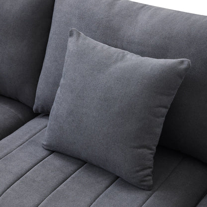 Divano componibile con strisce verticali, 2 cuscini, divano a 5 posti con pouf trasformabile, varie combinazioni, a forma di L