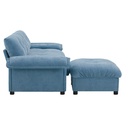 Divano componibile a L con bracciolo multifunzionale, doppia porta di ricarica, portabicchieri, tasche laterali portaoggetti, cuscino morbido